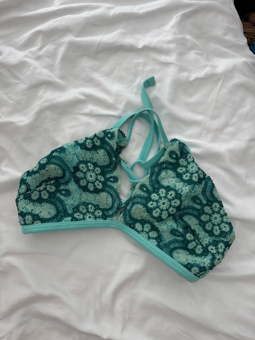 Teal Lace Bralette Bikini Top - Women Swim